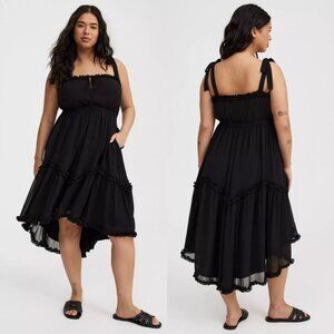 NWT Torrid 2 Black Chiffon High Low Tie Detail Dress 2X 18 20